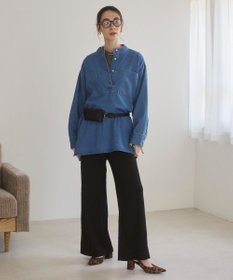 WEGO 【ANGIE VINTAGE】襟が選べる デニム チュニック シャツ （バンドカラー/レギュラーカラー）