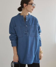 WEGO 【ANGIE VINTAGE】襟が選べる デニム チュニック シャツ （バンドカラー/レギュラーカラー）