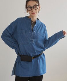 WEGO 【ANGIE VINTAGE】襟が選べる デニム チュニック シャツ （バンドカラー/レギュラーカラー）