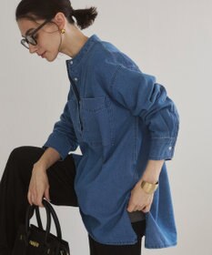 WEGO 【ANGIE VINTAGE】襟が選べる デニム チュニック シャツ （バンドカラー/レギュラーカラー）