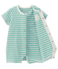 MIKI HOUSE HOT BISCUITS 【70-80cm】 みじんボーダー ワンポイント刺繍 ショートオール