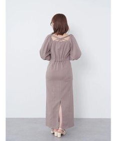 earth music&ecology 配色ステッチパフスリーブワンピース