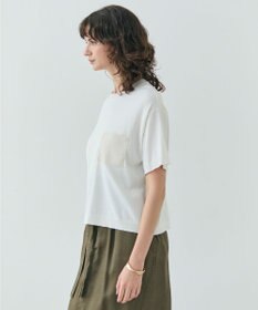 BEIGE， 【洗える】NADIA / レザーポケット付き半袖ニットTシャツ