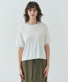 BEIGE， 【洗える】NADIA / レザーポケット付き半袖ニットTシャツ