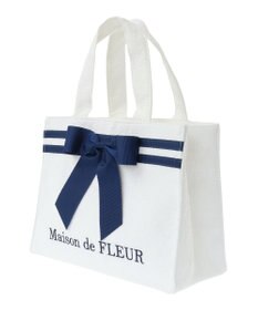 Maison de FLEUR ラインリボンジャカードスクエアトートバッグ