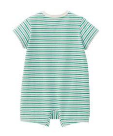 MIKI HOUSE HOT BISCUITS 【70-80cm】 みじんボーダー ワンポイント刺繍 ショートオール