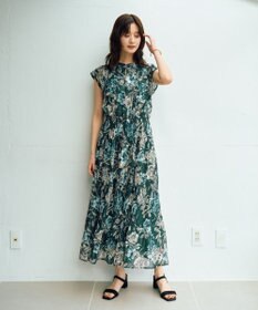 YECCA VECCA 【追加生産】フラワー柄シアープリーツワンピース