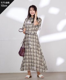 Tiaclasse 【新色追加・洗える】チェック柄フレア袖シアーワンピース