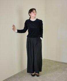 #Newans 【洗濯機可／ 前後着用可】 ギャザースリーブシアーベロアカーディガン