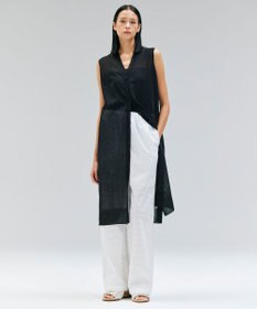 BEIGE， 【洗える】MILANO / リネン混シアーロングジレカーディガン