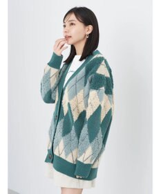 earth music&ecology ループ編みアーガイルカーディガン