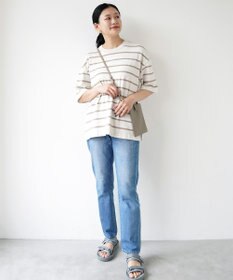 WHITE MAILS 【UNISEX】PAPER YARN BORDER KINT PULLOVER T-シャツ