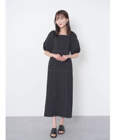 earth music&ecology 配色ステッチパフスリーブワンピース