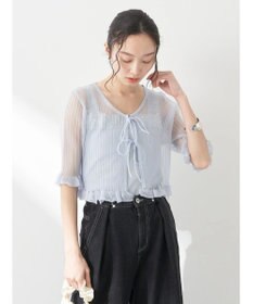 earth music&ecology シアーラメフリルカーディガン