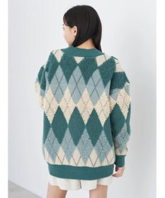 earth music&ecology ループ編みアーガイルカーディガン