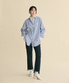 #Newans 【洗濯機可】ロールアップカフスシャツ ブルーストライプ