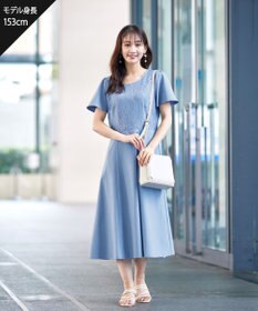 Tiaclasse L 【洗える】フレアスリーブレースコンビワンピース