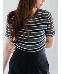 Te chichi シアーマルチボーダーハーフスリーブニット