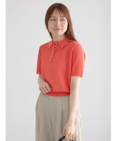 Te chichi 【マシンウォッシャブル】パール釦メッシュニットポロ