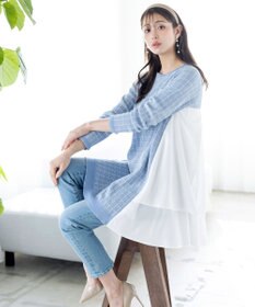 Tiaclasse 【洗える】ツイード2段フレアチュニックブラウス