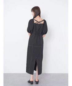 earth music&ecology 配色ステッチパフスリーブワンピース