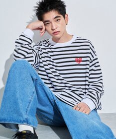 WEGO 【MLサイズ展開】ボーダーワンポイントT（LS）