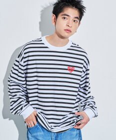 WEGO 【MLサイズ展開】ボーダーワンポイントT（LS）