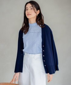 組曲 【ビジューボタン・アンサンブル対応】ハイゲージ ロングVネックカーディガン