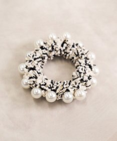 Tiaclasse パール付きファンシーツイードシュシュ