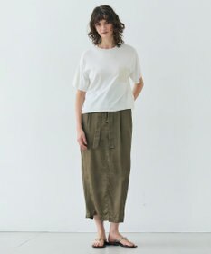 BEIGE， 【洗える】NADIA / レザーポケット付き半袖ニットTシャツ