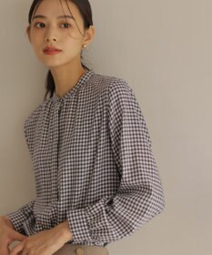 J.PRESS LADIES L 【洗える】ポリエステルヴィスコースブロックチェック バンドカラー ブラウス