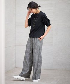 ANY 【ウエストゴム】リネンレーヨンワイドパンツ