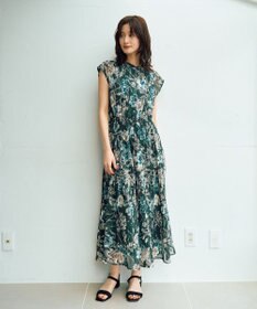 YECCA VECCA 【追加生産】フラワー柄シアープリーツワンピース