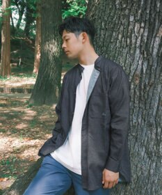SHARE PARK MENS 【UVカット・撥水・ストレッチ】イージーデニムノーカラーシャツ