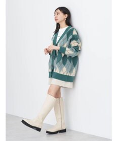 earth music&ecology ループ編みアーガイルカーディガン