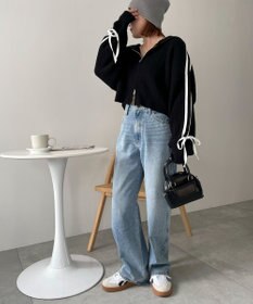 WEGO ラインリボンダブルジップニットパーカー