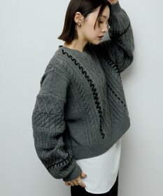 Green Parks ・ＥＬＥＮＣＡＲＥ　ＤＵＥ　ハンドステッチケーブルニッ