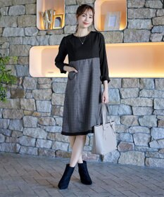 Tiaclasse 【洗える】チェックコンビエンパイアワンピース