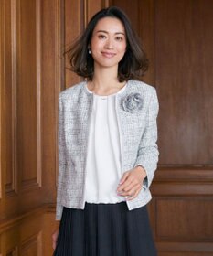 J.PRESS LADIES ファンシーツイード ノーカラー ジャケット