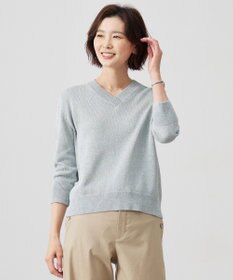 J.PRESS LADIES 【洗える】GIMA COTTON ミックスカラー Vネック ニット