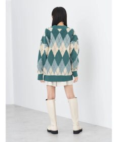 earth music&ecology ループ編みアーガイルカーディガン