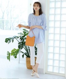 Tiaclasse L 【洗える】リボン付きタックスリーブチュニックブラウス