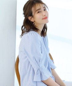 Tiaclasse L 【洗える】リボン付きタックスリーブチュニックブラウス