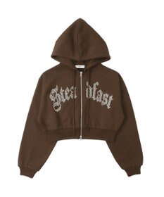 WEGO 【裏起毛】ラインストーン裏起毛ショートジップパーカー