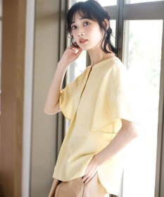 ANY SIS スムージーポリエステル スキッパー ブラウス イエローストライプ