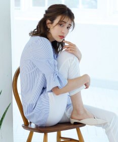 Tiaclasse L 【洗える】リボン付きタックスリーブチュニックブラウス