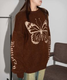 WEGO モチーフグラフィックフラッフィーニットプルオーバー