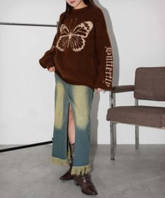 WEGO モチーフグラフィックフラッフィーニットプルオーバー