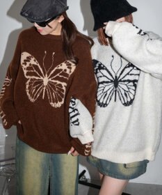 WEGO モチーフグラフィックフラッフィーニットプルオーバー