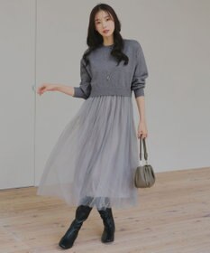 Tiaclasse 【洗える】チュールレースドッキングワンピース